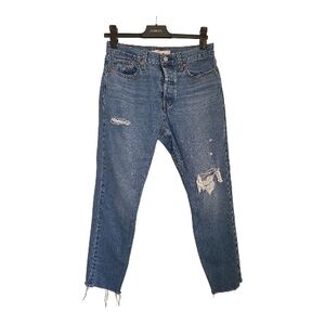 Levi's Wedgie Button Front Medium Wash Distressed Denim Jeans Waist 29